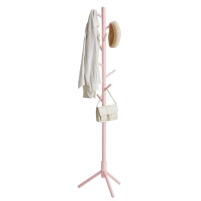 Imagen de VASAGLE Perchero, Perchero de Madera Maciza, en Forma Árbol, 8 Ganchos, 3 Alturas Ajustables, para Ropa, Sombrero y Bolso, Salón, Dormitorio Oficina, Rosa Jalea RCR004R01