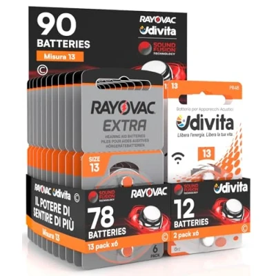 Imagen de 90 Pilas para aparatos acústicos Rayovac Extra Advanced 13. Pilas: 78 + 12 Udivita