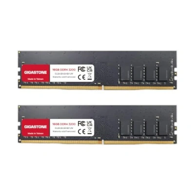 Imagen de 【DDR4 RAM】 GIGASTONE 32GB Kit(2x16GB) DDR4 3200MHz(2933MHz or 2666MHz) PC4 25600(PC4 23400, 21300) CL22 1.2V UDIMM 288pin sin búfer ECC PC Desktop Only de Memoria Alto Rendimiento Actualización