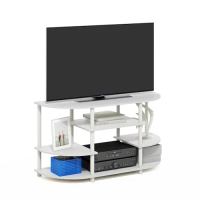 Imagen de Furinno Soporte de TV Esquina diseño Simple, Engineered Wood, Blanco/Blanco, 13.15 (D) x 57.79 (W) 39.50 (H) cm