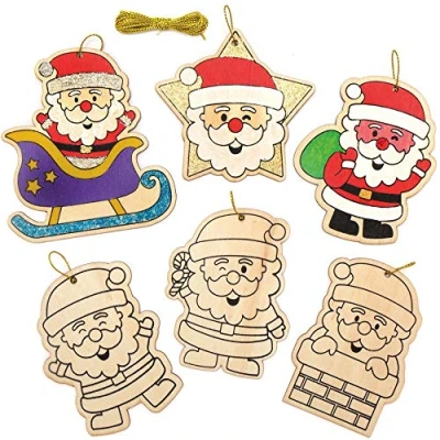 Imagen de Baker Ross AX420 Decoraciones De Madera Papá Noel Paquete 12, Navideñas Para Que Los Niños Hagan Y Exhiban, Proyecto Ideal Manualidades