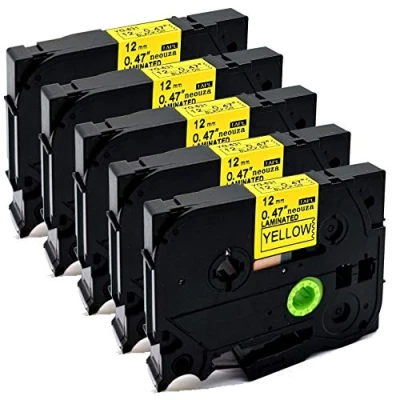 Imagen de Cartucho de cintas colores 12 mm x 8 m, compatible con Brother P Touch TZe y Tz, pack 5 unidades , color 631 Black on Yellow