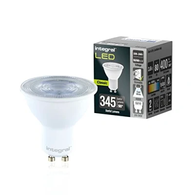 Imagen de Integral Bombilla LED 5 PACK GU10 Frío Blanco 4000K, 400LM, 3,6W (equivalente a 50W) Regulable Eficiencia energética e ideal para focos y luces empotradas en baños, cocinas, salones