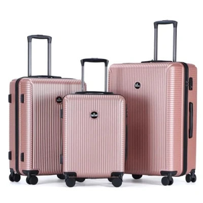 Imagen de Blade juego de 3 maletas rígidas con ruedas, equipaje mano ABS + PC candado TSA, 4 ruedas giratorias, viaje, rose gold, Set, Maleta
