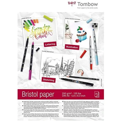 Imagen de Tombow Bristol Paper Papel de Superficie Blanca y Brillante para Materiales Secos Liquidos Pack con 25 Hojas A5 Dimensiones 21 x 29,7 cm