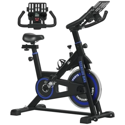 Imagen de HOMCOM Bicicleta Estática con Resistencia Regulable Bici de Fitness Volante Inercia 8 kg Pantalla LCD Manillar y Asiento Ajustable para Casa Gimnasio Azul