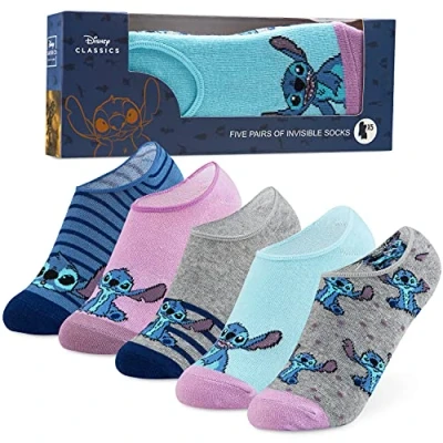 Imagen de Disney Calcetines Mujer Divertidos, Pack 5 Pares Tobilleros Mujer, Invisibles, Regalos Originales Stitch, Mickey, Minnie (Azul Stitch)