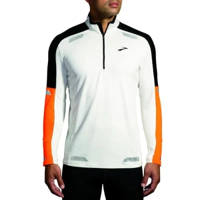 Imagen de Brooks RUN Visible 1/2 ZIP 2.0 Camiseta de manga larga, Hombre, Talla: 52/54, Ecru fluoro flash black