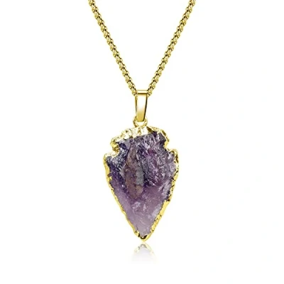 Imagen de COAI Collar de Acero Dorado con Colgante Punta Flecha Amatista en Bruto Piedra Natural Gema Preciosa