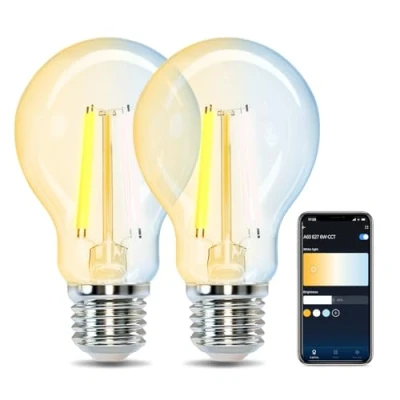 Imagen de Aigostar Bombilla Vintage Inteligente E27 LED Alexa 6W 850LM Edison WIFI A60 Filamento Regulable 2700K 6500K, compatible con Alexa/Google Home. Transparente 2 Unidades