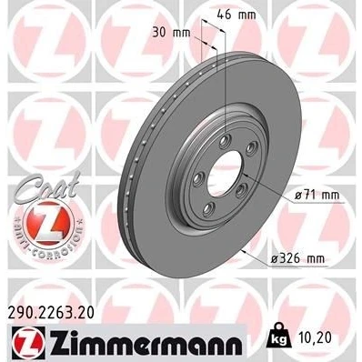 Imagen de ZIMMERMANN COAT Z 290.2263.20 Disco de freno 326 30 5/5 5 108 ventilación interna revestido altamente carbonizado JAGUAR: XF Berlina, S Type