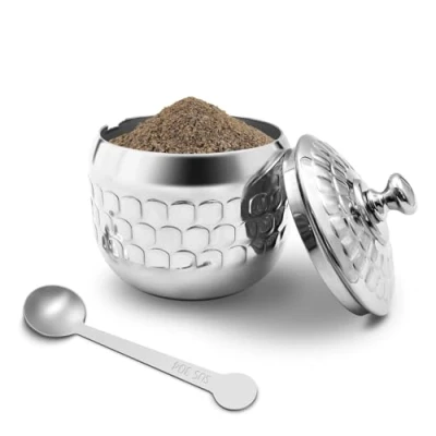 Imagen de 300 ml Azucarero 304 Acero Inoxidable Especiero Hogar Lata Metal Cocina con Tapa y Cuchara para Especias, Azúcar, Café, Té Pimienta (Estilo 4)