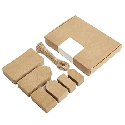 Imagen de Box.it.pack.it Etiquetas de regalo papel kraft, marrón, formas mixtas, paquete 200 con cuerda, 9 x 5 cm, 3 4 2 8 cm
