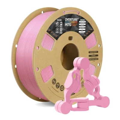 Imagen de OVERTURE PETG filamento 1.75mm, para impresora 3D, de 1kg (2.2 lbs), precisión dimensional +/ 0.02 mm, compatible con la mayoría impresoras FDM (Rosa)