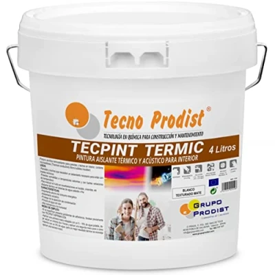 Imagen de Tecno Prodist TECPINT TERMIC (4 Litros) Pintura interior al agua, con aislante térmico y acústico (sonido reverberación) Antihumedad Paredes Techos Fácil Aplicación Sin olor (BLANCO)