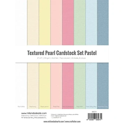 Imagen de Craftelier Cardstock Set Textura Perlada Pastel Pack de 24 Cartulinas Doble Cara para Proyectos Tarjetería, Scrapbooking y Manualidades Gramaje 216 gr Tamaño 15,24 x 20,32 cm. (6&quot; 8&quot;)