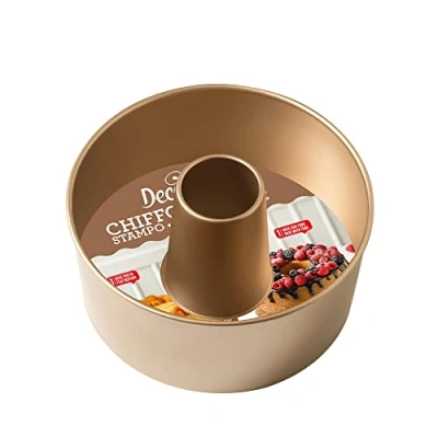 Imagen de Decora, 0070109 Molde Gold Line Chiffon Cake Ø 20,5 X 10 cm, Ideal para Preparar un Delicioso con Base Plana Desmontable Pasteles Clásicos en Forma de Flor, Metal Antiadherente