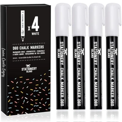 Imagen de Stationery Island Rotuladores Tiza Liquida, Rotulador Cristal Borrable, 6mm Pack de 4 Blancos
