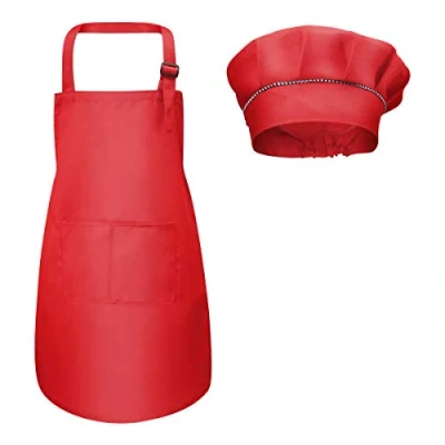 Imagen de Fodlon Delantal para Niños + Gorro De Cocinero, Cocina Infantil Chef Pintura 4 12 Años (Rojo, L)