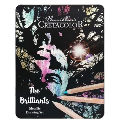 Imagen de CRETACOLOR The Brilliants, 12 lápices de color, colores metálicos, muy pigmentados, aplicación color suave y rica, se pueden difuminar pintar encima, extra gruesos