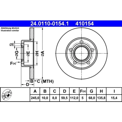Imagen de ATE 24.0110 0154.1 Disco de freno 245,0 10,0 5 112,0 macizo AUDI: 100 C3 Berlina, Avant