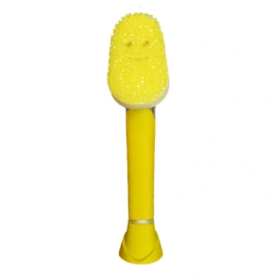 Imagen de Scrub Daddy Dish Wand, Estropajo con Mango Dispensador de Jabón, Esponja Textura Cambiante, Cepillo Platos Raspador Incorporado y Cabezal Limpieza En Amarillo