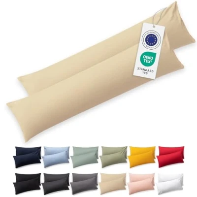 Imagen de Blumtal Funda de Almohada 40x145 cm 100% algodón Crema Juego 2 Fundas in Jersey con Cremallera, cojín Certificado Oeko Tex, para Almohadas y Cojines
