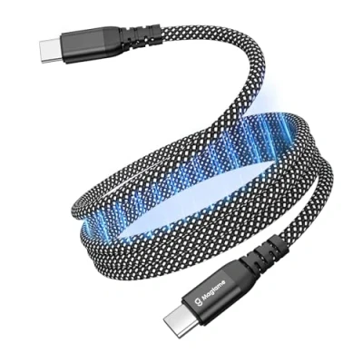 Imagen de Magtame cable magnético USB C, de carga elástico en espiral C a 60 W (3 A), retráctil 1 m, trenzado nailon tipo rápida compatible con i Phone 16,