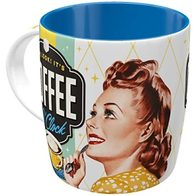Imagen de Nostalgic Art Taza Retro Coffee O&#039; Clock Idea de Regalo para los Amantes del café, cerámica, Divertido diseño Vintage con Frase, 1 Unidad (Paquete 1)