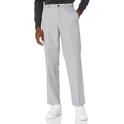 Imagen de Amazon Essentials Pantalón de Vestir sin Pinzas Cintura Expansible y Ajuste Clásico Hombre, Gris Claro, 38W / 28L
