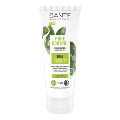 Imagen de SANTE Naturkosmetik Pore Control BHA gel limpiador con té verde orgánico mate, complejo y niacinamida, vegano para pieles mixtas, limpieza refinadora de poros, 100 ml