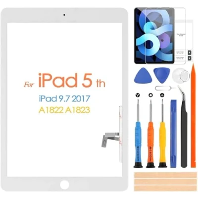 Imagen de ARSSLY pantalla táctil para iPad 9.7 2017 A1822 A1823 digitalizador 5 generación reemplazo 5th con herramientas (sin botón de inicio, no LCD,