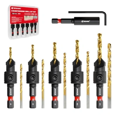 Imagen de EZARC Juego de brocas avellanadas, 12 ajustables, #4, #6, #8, #10, #12, soporte magnético para extensión carpintería con caja almacenamiento
