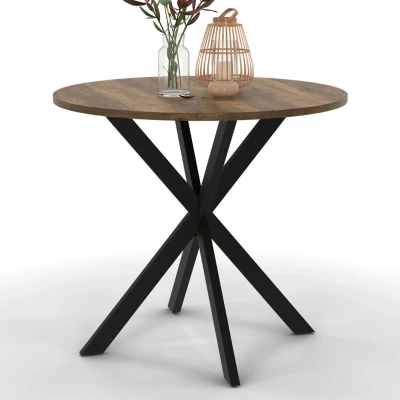 Imagen de IDMarket Mesa de comedor redonda Alix Bandeja Hawkins 2 4 personas Pie araña Madera Oscura y Negro 80 cm