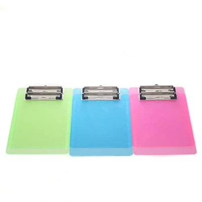 Imagen de [6x] A5 Portapapeles con Pinza, abrazadera de metal recubierto goma, Tablero escritura para el Trabajo Diario Plástico transparente pack 6 3 colores TKD8021