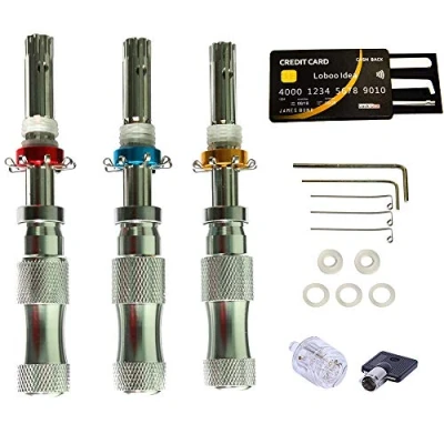 Imagen de Loboo Idea Juego de herramientas cerrajería tubular cobre 3 piezas + selección bloqueo tarjeta crédito 5 Cerradura con llave negra