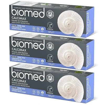 Imagen de Pasta de dientes 97% natural Biomed Calcimax Reparación esmalte y protección contra caries Apto para veganos, sin SLES 3x100 g (Pack 3)