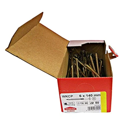 Imagen de Klimas Tornillos para madera de cabeza multiusos plato torx construcción tejado amarillo 6x140 mm 50 uds.