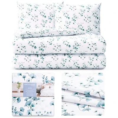 Imagen de AmeliaHome Averi Juego de Ropa Cama (3 Piezas, 200 x cm, 2 Fundas Almohada 80 100% algodón, Cierre Cremallera, diseño Floral Aruba
