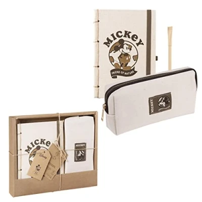Imagen de CERDÁ LIFE&#039;S LITTLE MOMENTS Set Papeleria SostenibleMickey Mouse Incluye Cuaderno A5 21 x 13 cm con Encuadernación Japonesa, Estuche de Lona Algodón y Boligrafo Negro