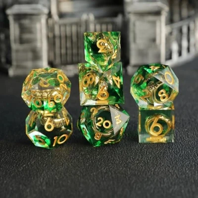 Imagen de DND Dados de rol Señor los Anillos Juego Dado Poliédrico y Borde Afilado Resina D&amp;D 7 Piezas para Mazmorras Dragones Pathfinder RPG MTG D4 D6 D8 D10 D12 D20 D%