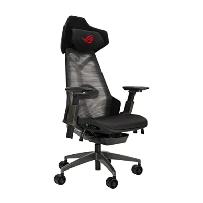 Imagen de ASUS ROG Destrier Ergo Black Silla Ergonómica (reposacabezas, Lumbar, reposabrazos y Asiento Ajustables, Respaldo con 4 Posiciones, Mobile Gaming Mode, Estructura de Metal, Malla), Poliuretano, Negro