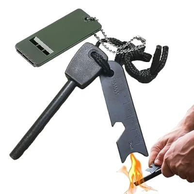 Imagen de Pedernal Fuego Encendedor Ferrocerio Yesca Supervivencia Magnesio Mechero Arrancador de Piedra Lighter Kits 20000 Chispas Incluye Silbato Raspador con Escala para Camping Senderismo Viajes Exterior