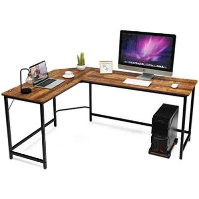 Imagen de COSTWAY Escritorio de Esquina Gaming, Mesa Ordenador en Forma L, Estación Trabajo con Soporte para Hogar Oficina, 168 x 125 74 cm(Marrón)