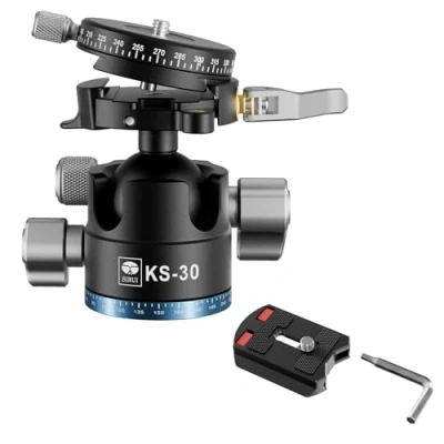 Imagen de SIRUI Rótula de Bola Trípode Cabezal Bajo Centro Gravedad, Cabeza Esférica Aluminio CNC Resistente, con Doble Panorama 360 y Placa QR Tipo 1/4&quot;, Carga Máxima 20kg KS 30