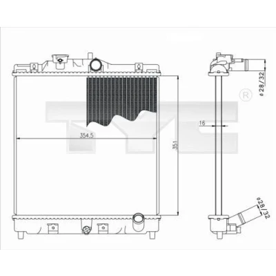 Imagen de TYC 712 0052 Radiador, refrigeración del motor 354 351 16 Aletas soldadas HONDA: Civic 6 Hatchback, HR V I, Hatchback