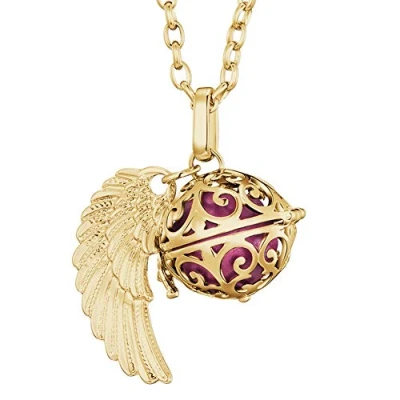 Imagen de Morella Collar ángel de la Guarda Acero Inoxidable Oro 70 cm con Colgante alas y Bola resonancia Color Rosa 16 mm para Damas en Bolsa Joyas