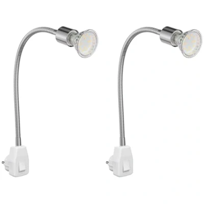 Imagen de ledscom.de 2 uds. portalámpara LESCH lámpara de lectura cuello cisne, interruptor, cromo incl. GU10 LED PAR2,076W 206lm 110 blanco