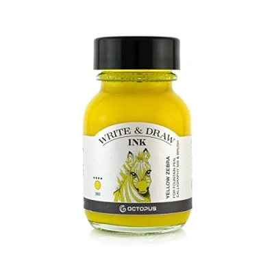 Imagen de Octopus Write and Draw Ink 380 Yellow Zebra tinta impermeable para escritura y dibujo, de caligrafía, dibujo resistente a la luz, amarilla, 50 ml
