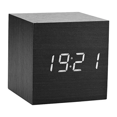 Imagen de Zerone Reloj de sobremesa LED Despertador Digital cúbico/Rectangular, Triangular Fecha Temperatura Pantalla con Viaje (Negro cúbico)